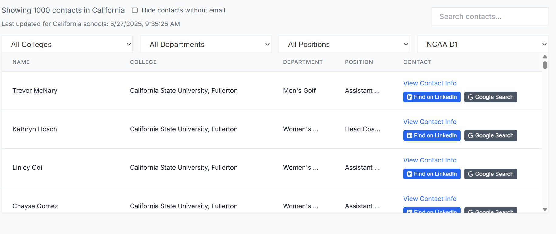 College Contacts Feature Preview